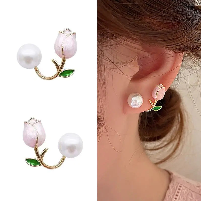 Pink Tulip Flower Earrings