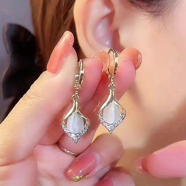 Opal Flower Tassel Earrings Set