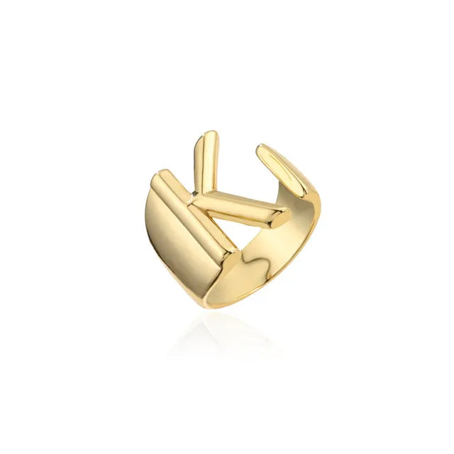 Adjustable Gold Alphabet Ring For Women