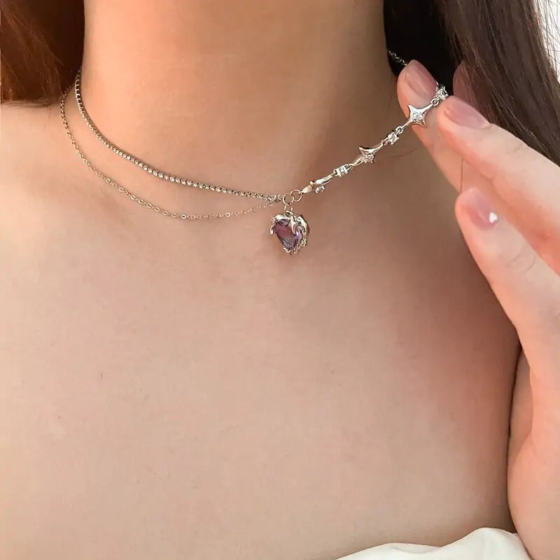 Crystal Heart Star Necklace