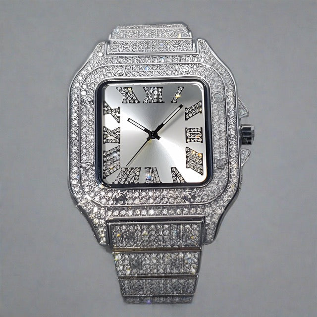 MISSFOX Ice Out Diamond Square Watch: Elegance Redefined