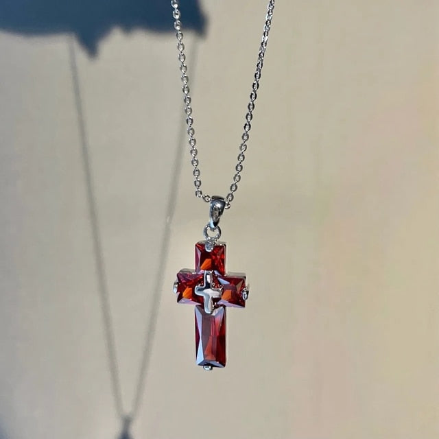 Crystal-Clear Cross Necklace and Earrings Set