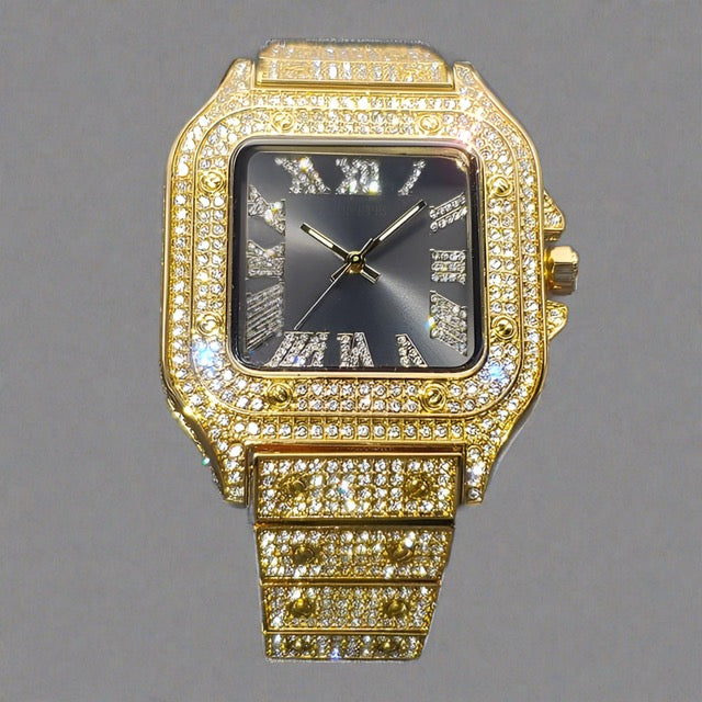 MISSFOX Ice Out Diamond Square Watch: Elegance Redefined