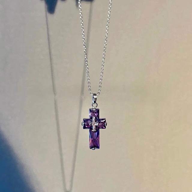 Crystal-Clear Cross Necklace and Earrings Set