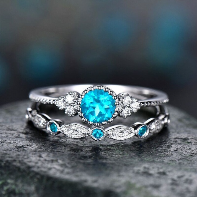 Silver Brilliant Cut Stone Ring Set