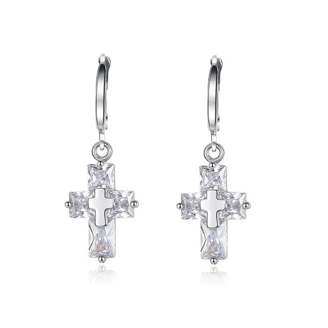 Crystal-Clear Cross Necklace and Earrings Set