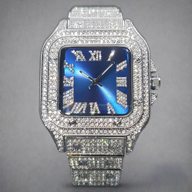 MISSFOX Ice Out Diamond Square Watch: Elegance Redefined