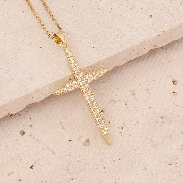 Classic Gold Plated Cross Pendant Necklace