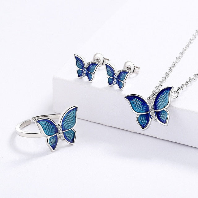 Enchanted Blue Butterfly Wings Necklace