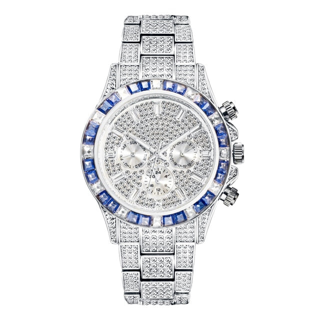 Radiant Elegance: Rainbow Diamond Quartz Watch