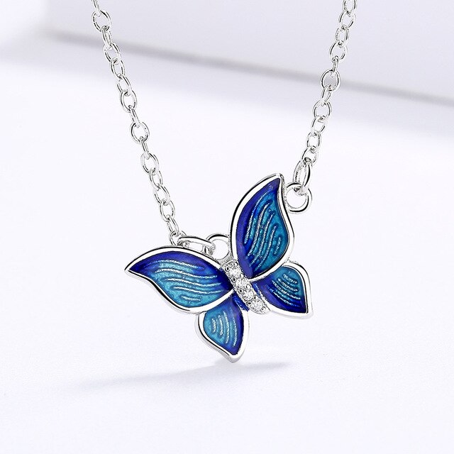 Enchanted Blue Butterfly Wings Necklace