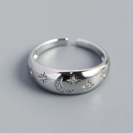 Rhineston Moon Star Ring