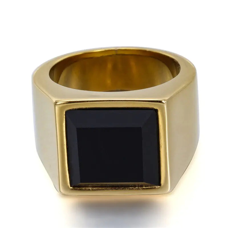 Square Black Stone Rings for Men