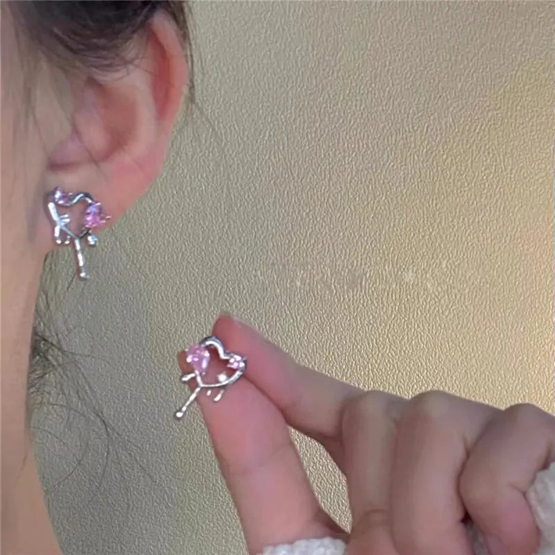 Pink Crystal Heart Earrings