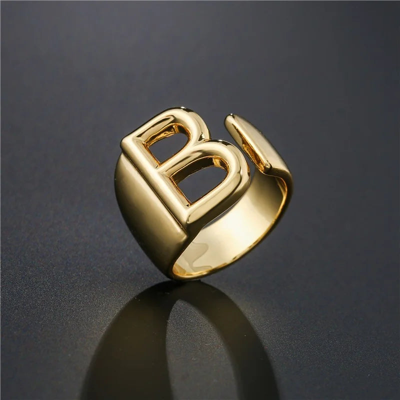 Adjustable Gold Alphabet Ring For Women