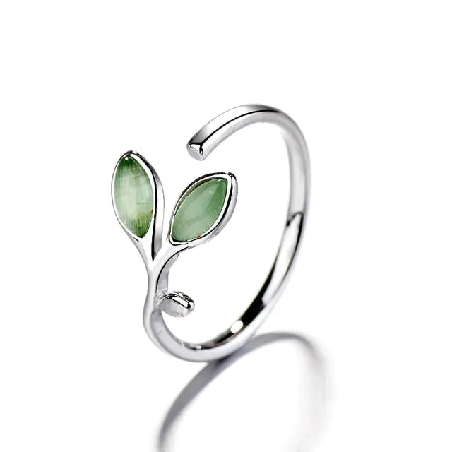 Silver Color Leaves Ring