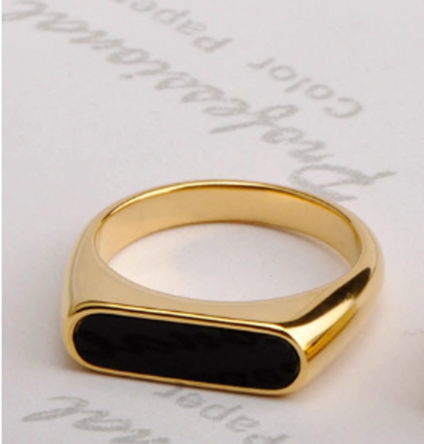 Gold Long Black Set Signet Ring