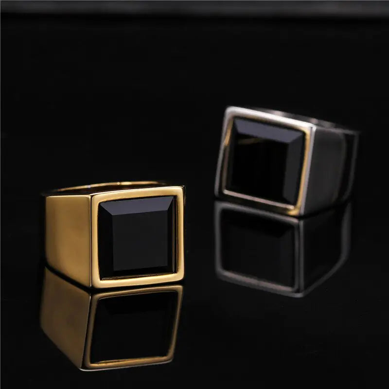 Square Black Stone Rings for Men