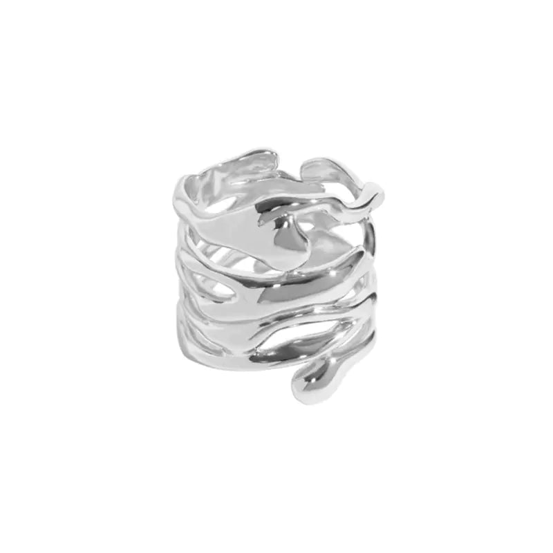 Silver Color Irregular Hollow Wide Ring