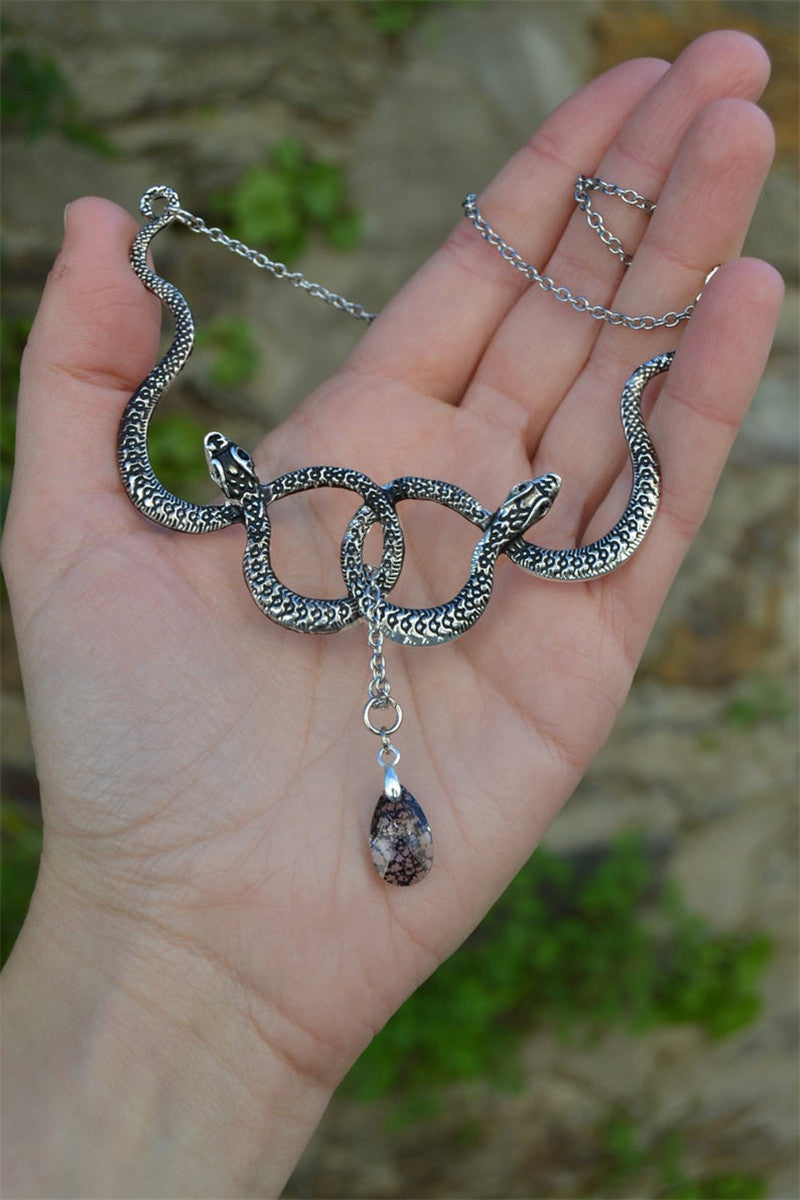 Gothic Snake Entanglement Necklace with Crystal