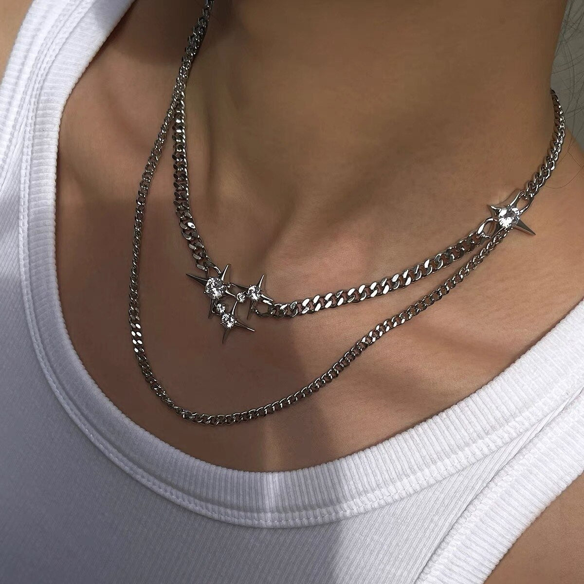 Sweet Shiny Crystal Star Chain Necklace