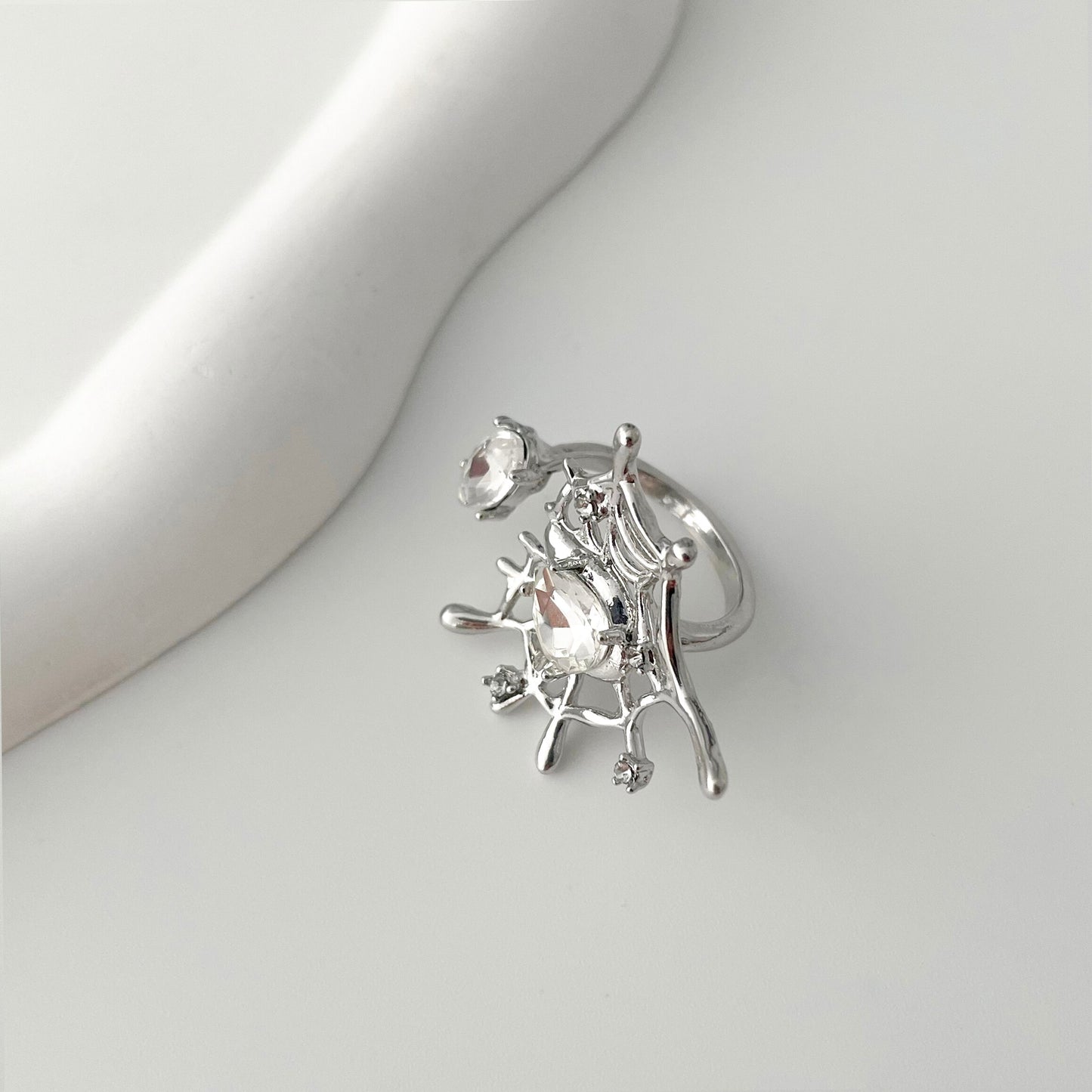 Silver Spider Web Zircon Ring