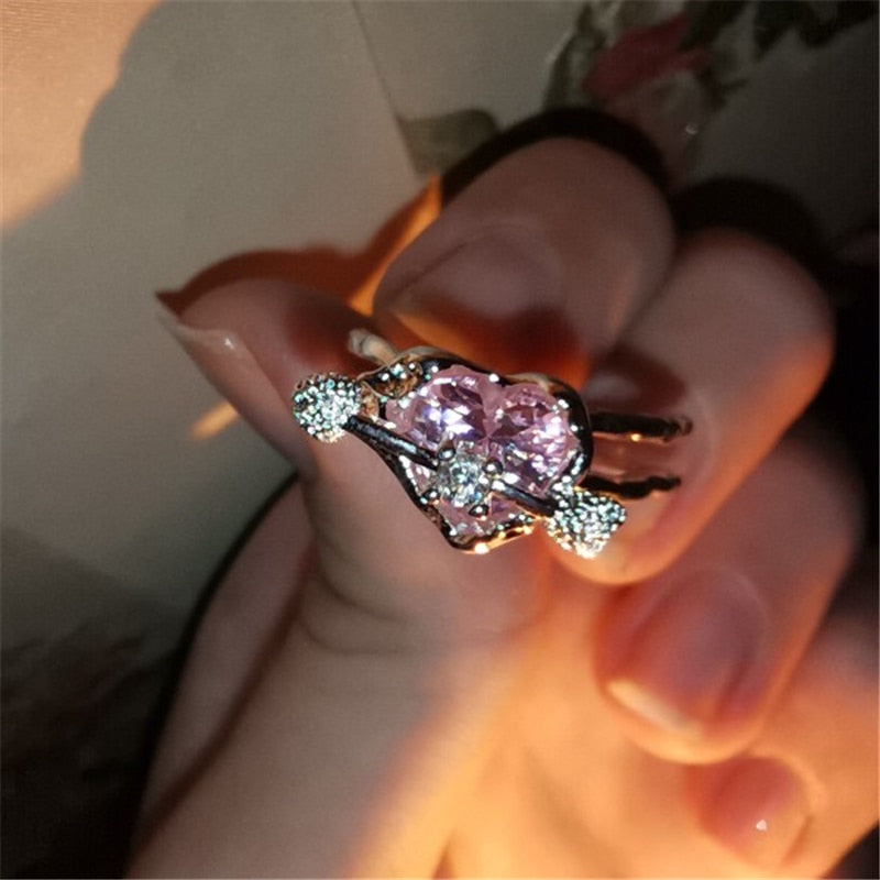 K-pop Heart Crystal Open Ring