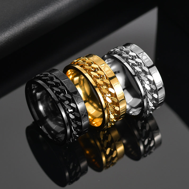 Elegant Roman Numbers Spinner Rings for Men