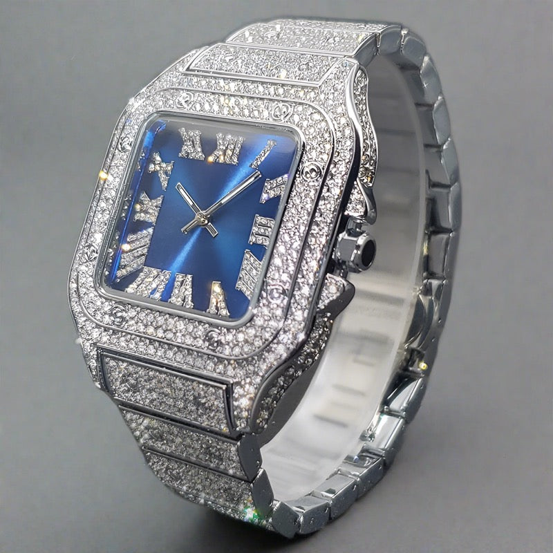 MISSFOX Ice Out Diamond Square Watch: Elegance Redefined