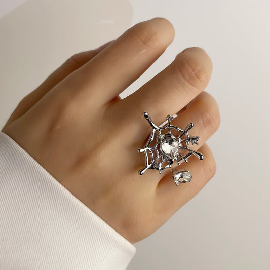 Silver Spider Web Zircon Ring