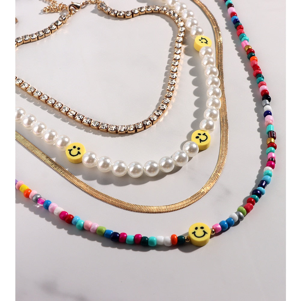 Boho Rainbow Pearl Multilayer Beaded Necklace