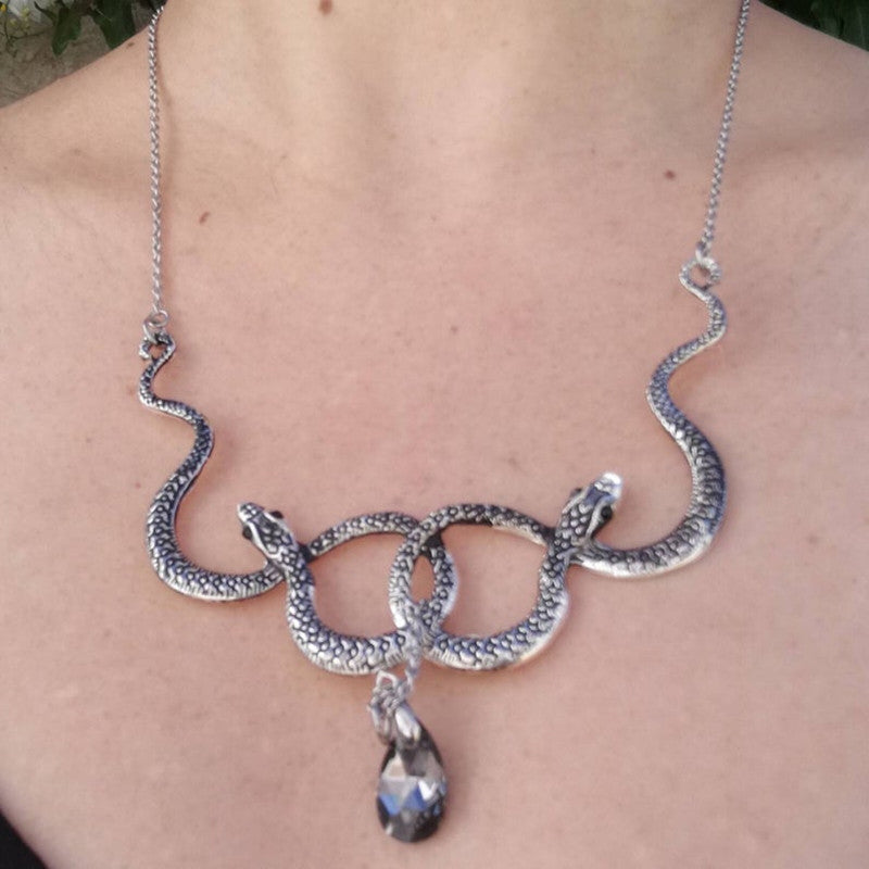 Gothic Snake Entanglement Necklace with Crystal