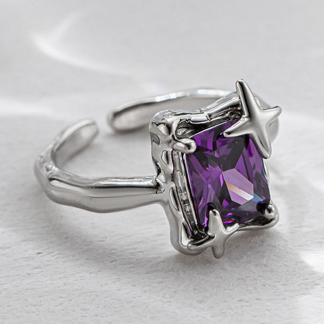 Cross-Cut Purple Zirconia Ring