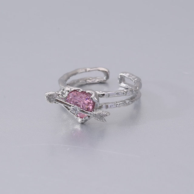 K-pop Heart Crystal Open Ring