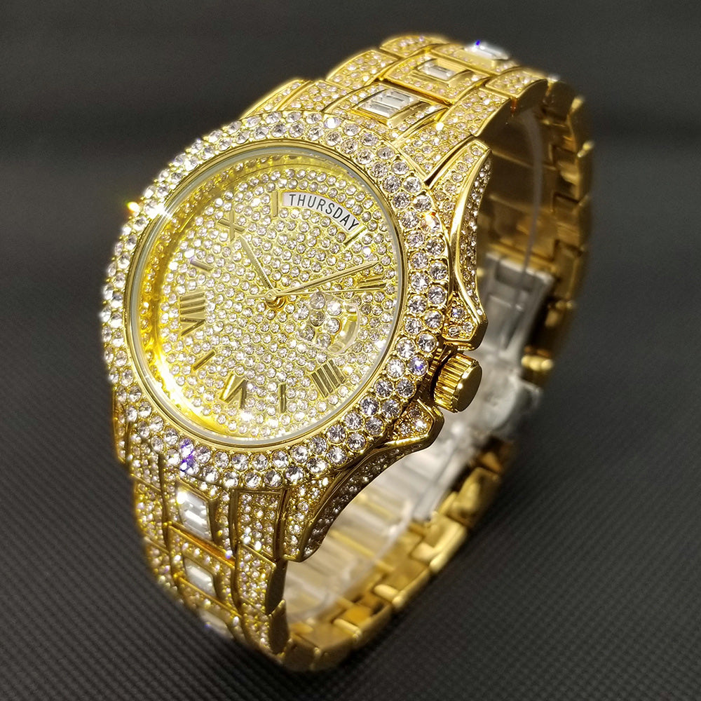 Radiant Opulence: Full Iced Crystal Watch