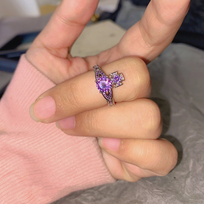 Luxury Purple Zircon Crystal Ring"