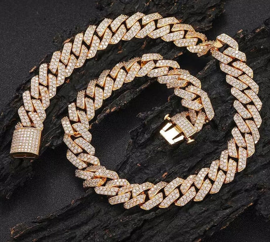 Gold Plated Iced Out Chain for Men & Women Cuban Chain Necklace