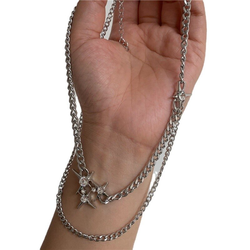 Sweet Shiny Crystal Star Chain Necklace