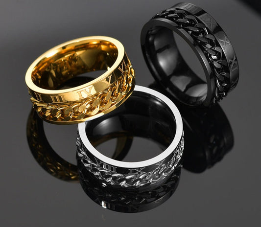 Elegant Roman Numbers Spinner Rings for Men