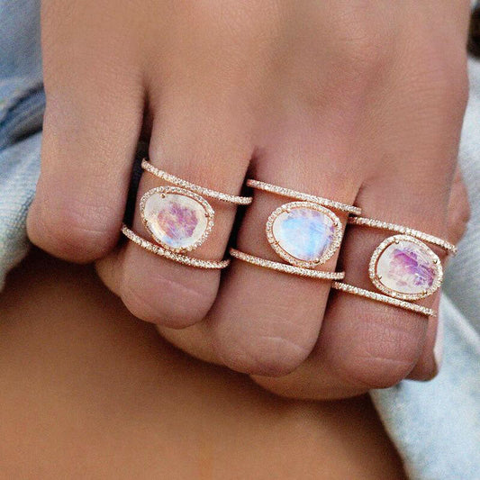 Rainbow Moonstone Double Band Ring - A Symbol of New Beginnings