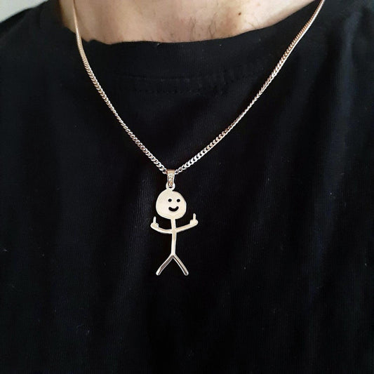 Bold Middle Finger Stickman Pendant Necklace