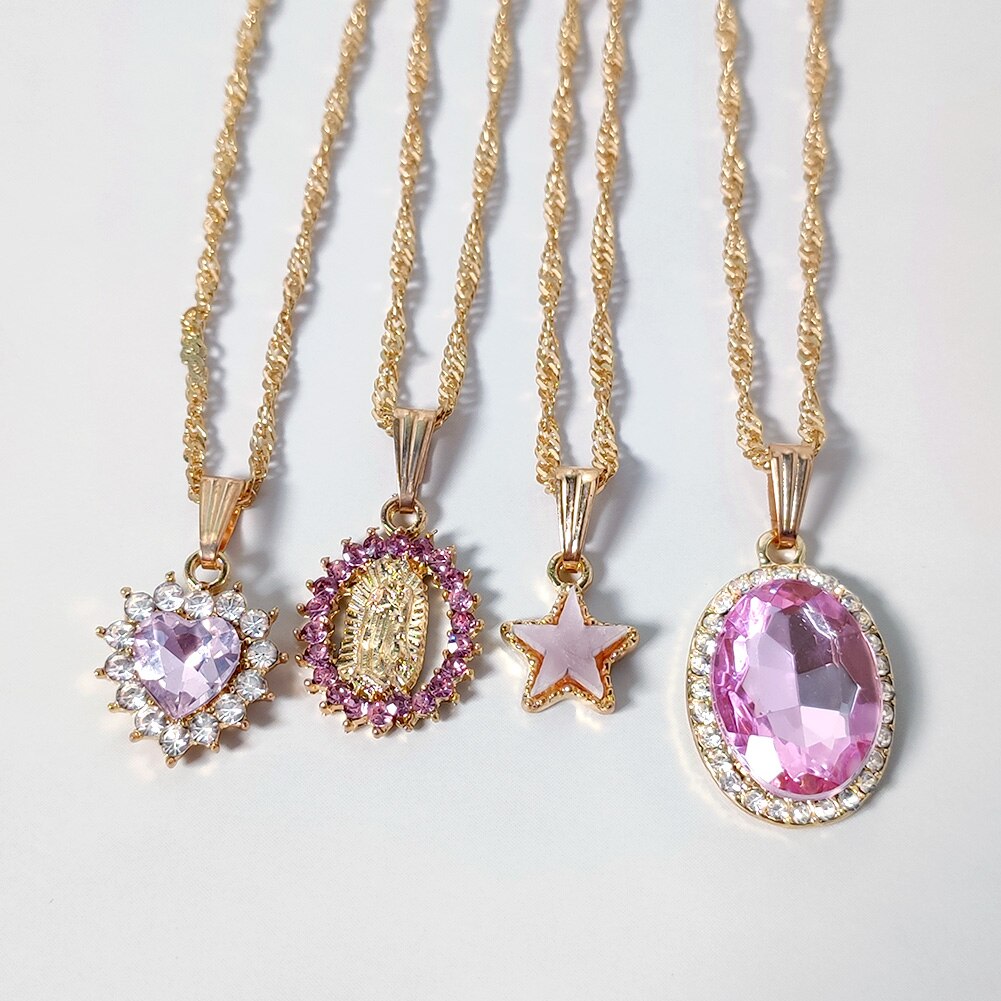 Multi-layer Pink Heart Crystal Necklaces