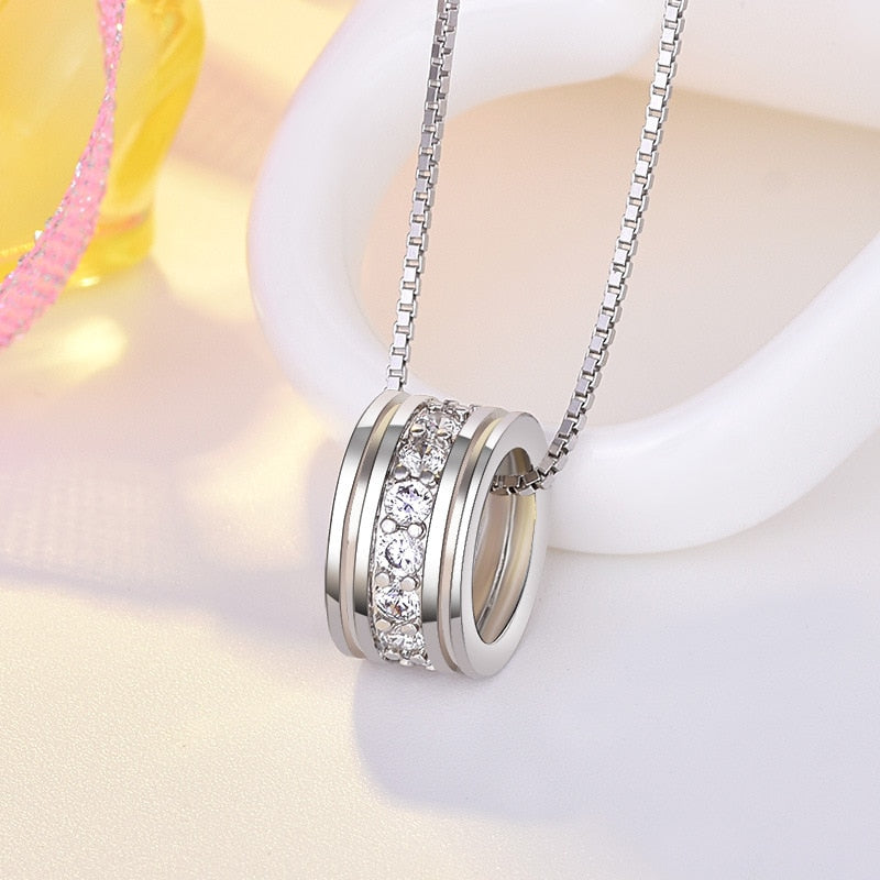 Sparkling Zircon Rotatable Round Pendant Necklace