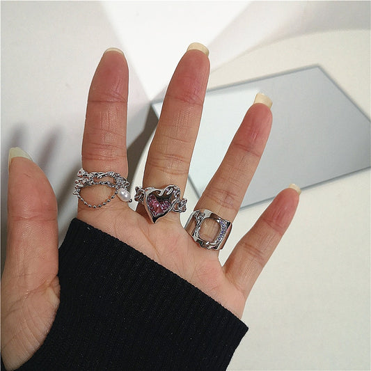 Vintage Aesthetic Crystal Love Ring Collection