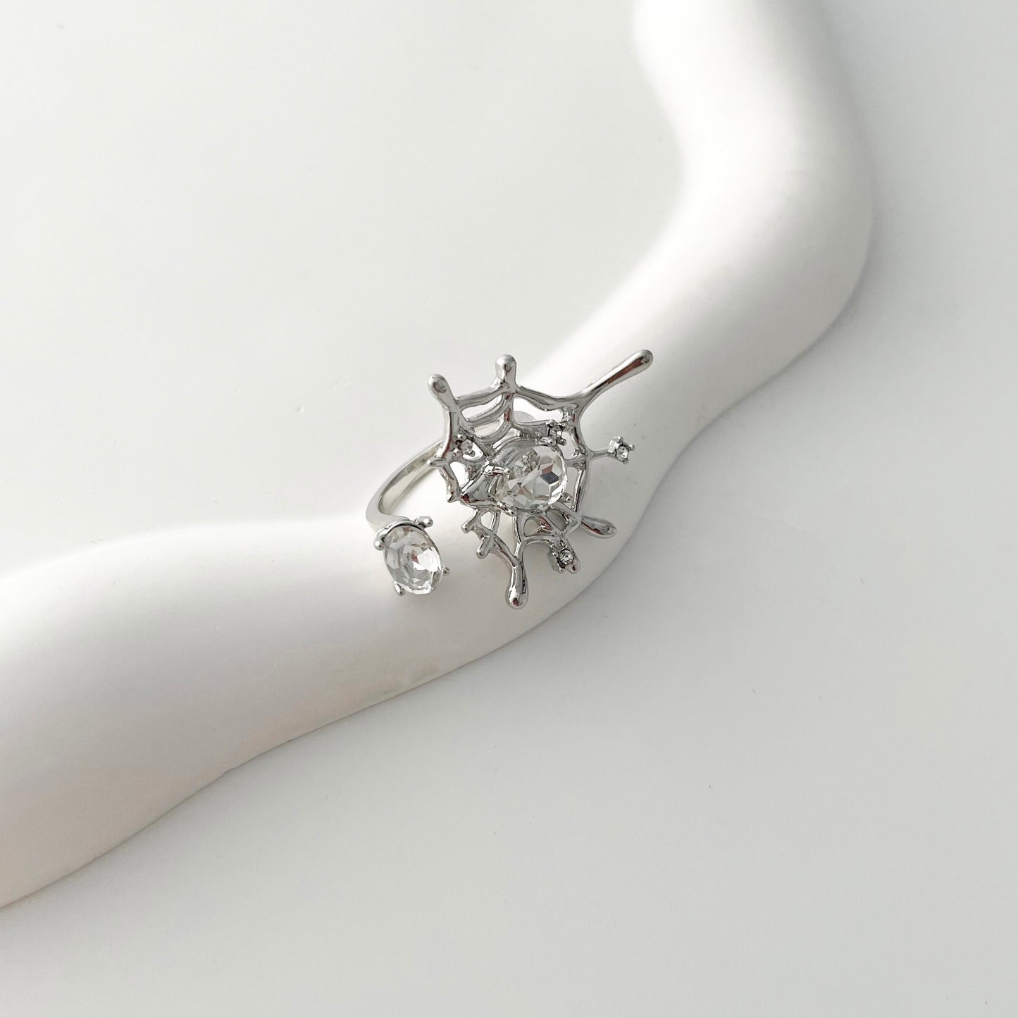 Silver Spider Web Zircon Ring