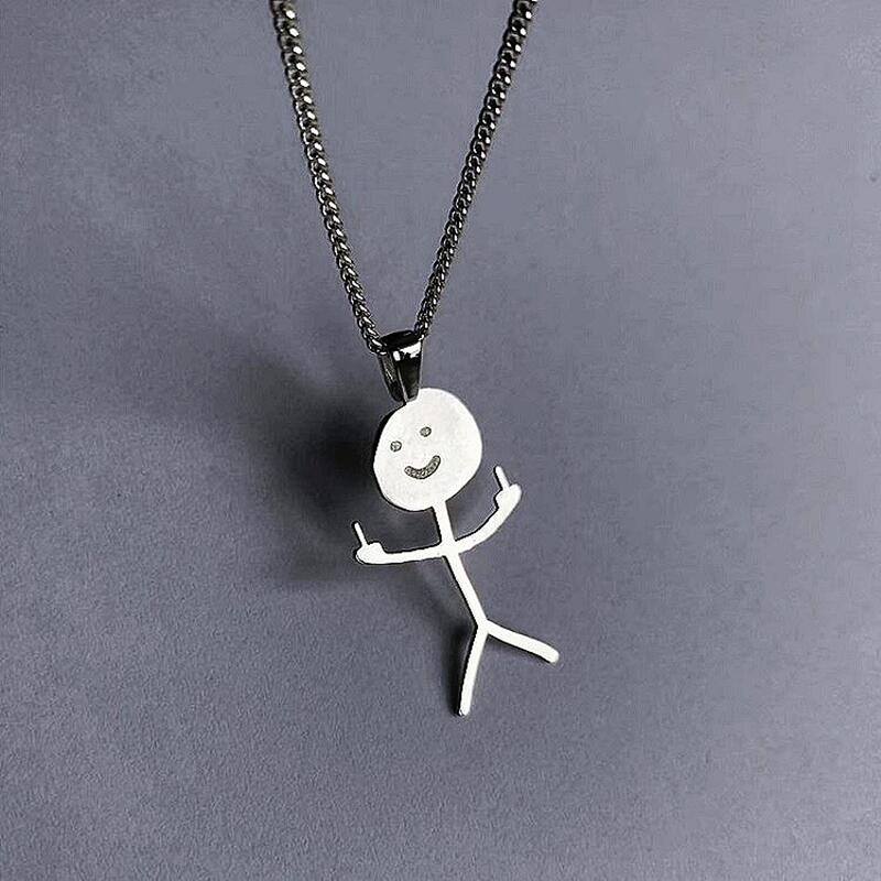 Bold Middle Finger Stickman Pendant Necklace