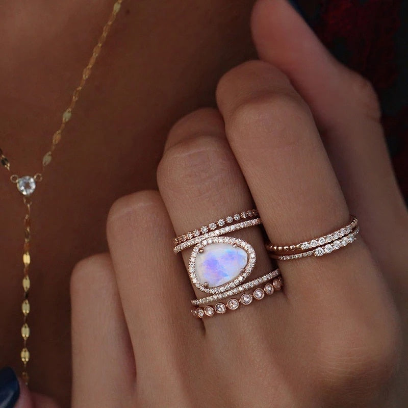 Rainbow Moonstone Double Band Ring - A Symbol of New Beginnings