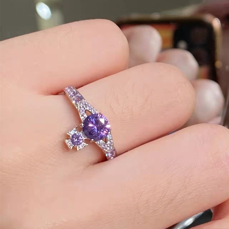 Luxury Purple Zircon Crystal Ring"