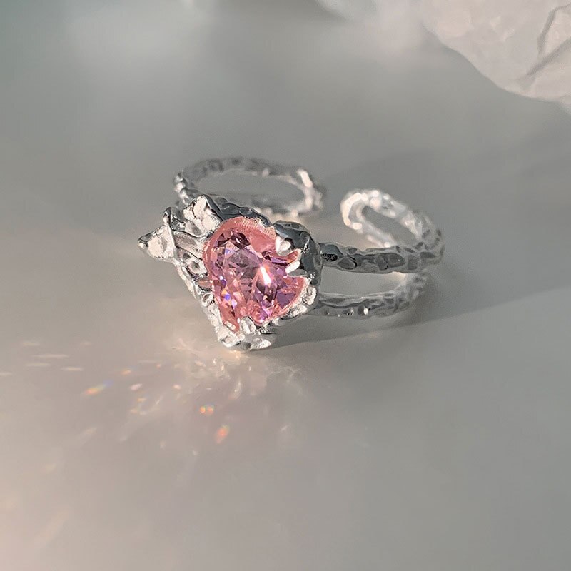 Radiant Pink Zircon Heart-Shaped Ring