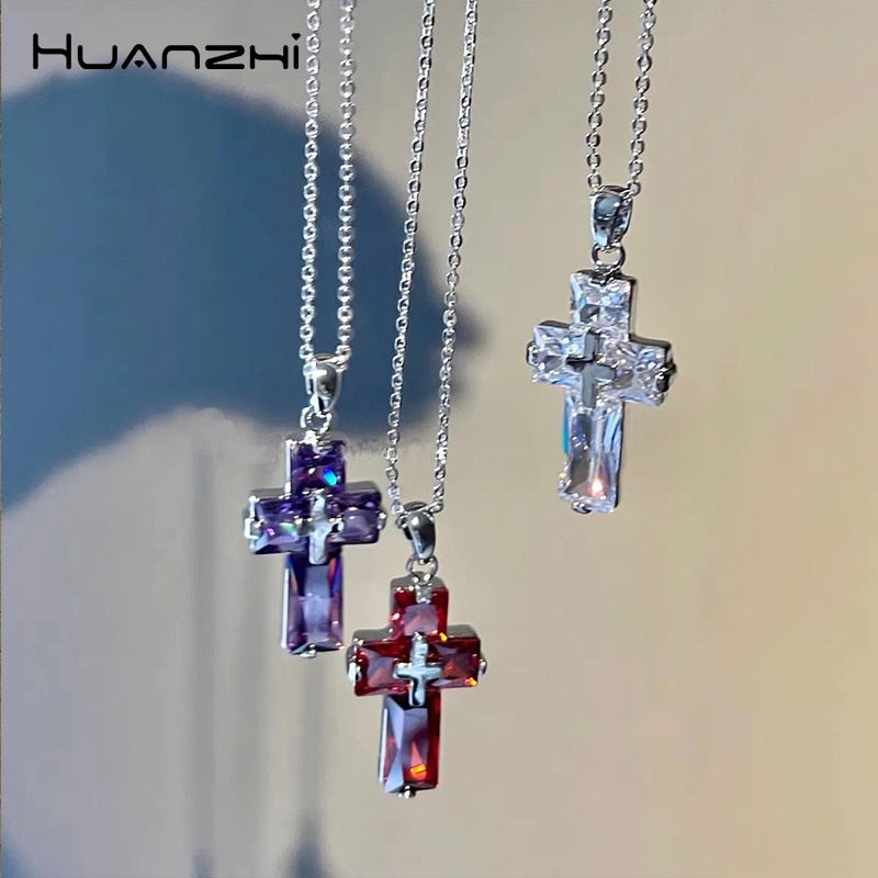 Crystal-Clear Cross Necklace and Earrings Set